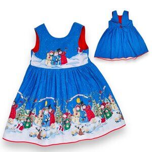 Vintage Daisy Kingdom Christmas Winter Holiday Snowman Pinafore Dress 8 - 10
